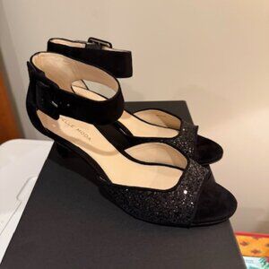 Pelle Moda Sparkle Berlin Heeled Sandals, Black Suede, Women's 8.5